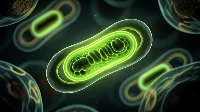 Glowing Green Mitochondrion Structure Inside Cell Showcases Vibrant Energy and Life in Biologys Intricate World
