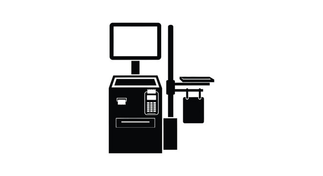 Automated teller machine with display and card reader black silhouette atm