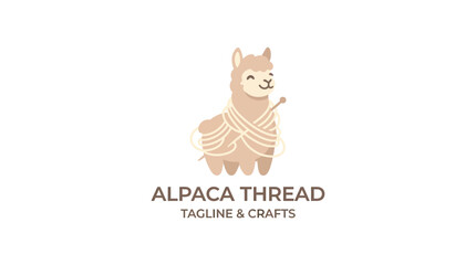 Fototapeta premium Cute alpaca mascot in minimalist flat vector style, ideal for knitting brands, yarn packaging, handmade crafts, textile businesses, logo design, stickers, and creative branding.