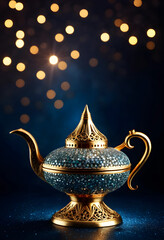 Obraz premium Decorative golden aladdin lamp with sparkling surface