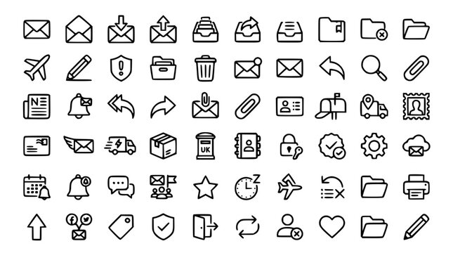 Email Line Icons Set with Postal Letter Communication Mailbox and Outline Vector Collection