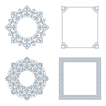 Set of decorative frames Elegant vector element for design in Eastern style, place for text. Floral gray and white frames. Lace illustration for invitations and greeting cards
