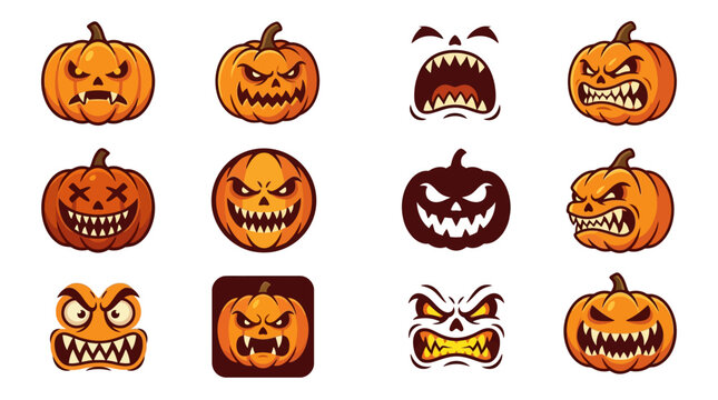 Collection of Halloween Jack O Lantern Faces and Scary Expressions.