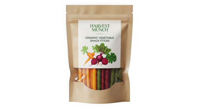 Fresh vegetable garden harvest mix in kraft paper bag isolated on transparent background