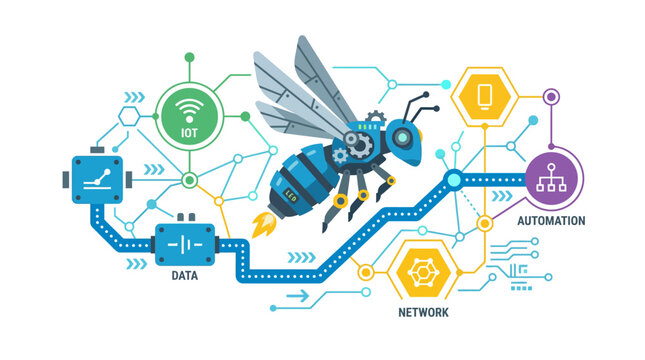 Robotic bee concept for IoT and network automation.