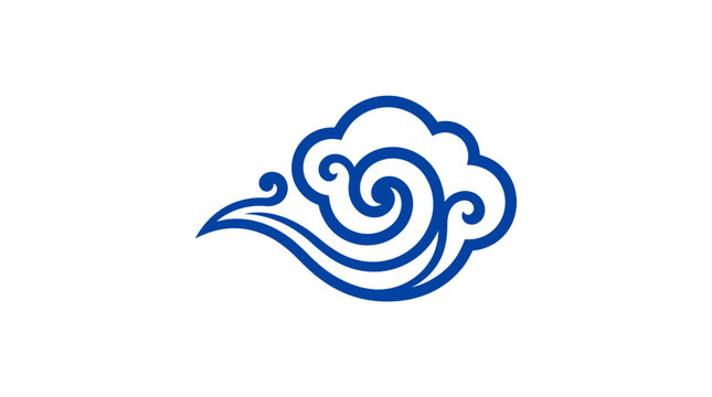 Simple blue stylized oriental cloud icon design element.