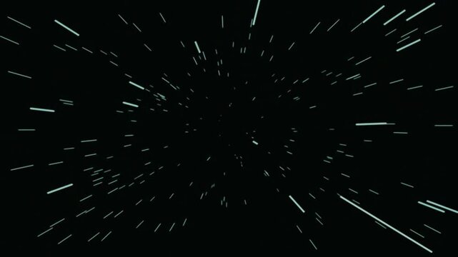 Hyperspace travel with fast blue light streaks on black background