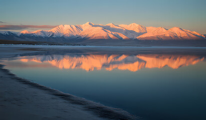 Fototapeta premium Winter Sunrise Reflection on a Frozen Lake