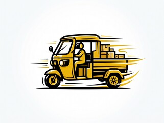 Fototapeta premium Cartoon Utility Rickshaw Driving Flat Design Vector Illustration