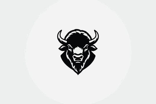 Bison Head Mascot Vector Logo American Buffalo Silhouette Emblem Isolated