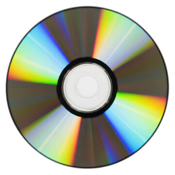 Shiny holographic compact disc with rainbow light reflection isolated on transparent background