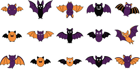 Fototapeta premium Cartoon bat collection halloween graphics for party supplies and digital designs