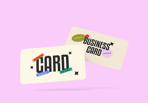Floating Rounded Business Card Mockup Set