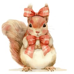 Fototapeta premium Coquette squirrel illustration watercolor animal.
