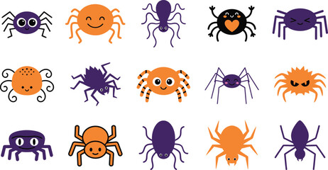 Fototapeta premium Halloween spider illustrations in purple and orange