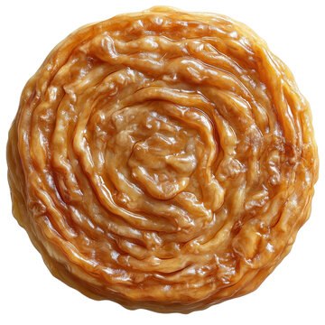 Round chak chak dessert honey-glazed tatar sweet with concentric layers isolated on white background