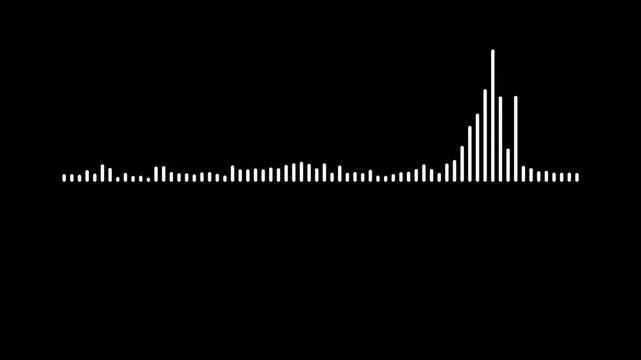 Abstract white sound wave animation, audio spectrum visualizer on black background, digital equalizer bars, podcast waveform, music frequency signal, seamless loop, clean minimalist 4K motion.