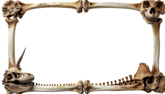 An animal skeleton frame border with skull elements and bone pieces for decoration