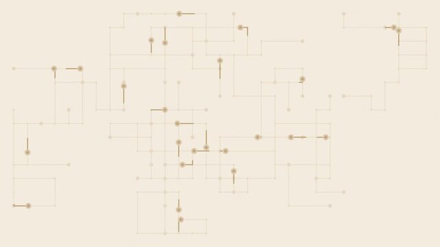 Beige circuit board traces with light pulses running, digital seamless loop background