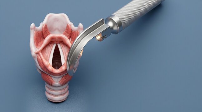 Anatomical Model of the Human Larynx with a Surgical Instrument.