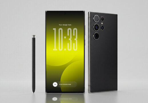Smartphone Mockup Set with Stylus Pen