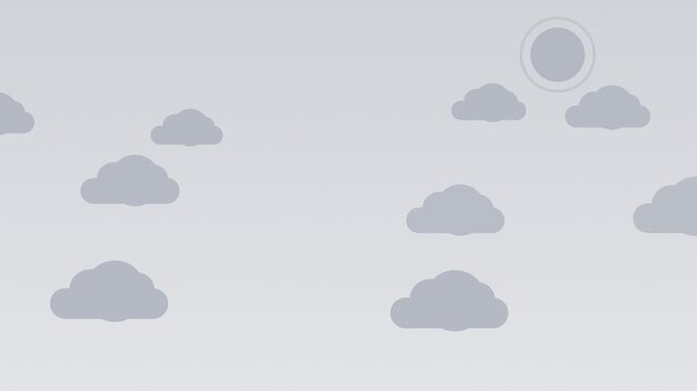 White flat cartoon sky with moving clouds and sun, cute seamless loop background