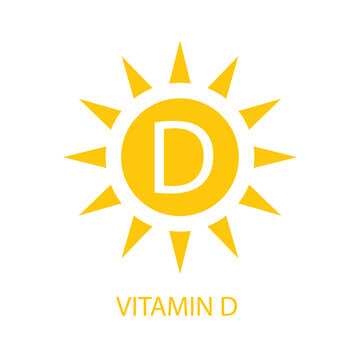 Vitamin D icon with sunburst design and letter D yellow flat vector illustration