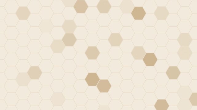 Beige hexagon grid pulsing with light, futuristic cyber seamless loop background