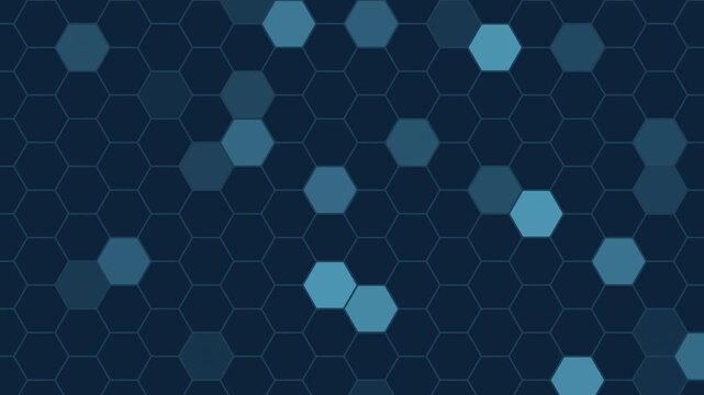 Blue hexagon grid pulsing with light, futuristic cyber seamless loop background