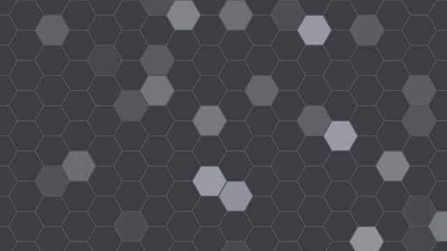 Gray hexagon grid pulsing with light, futuristic cyber seamless loop background