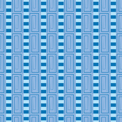 Fototapeta premium This seamless surface pattern features a highly structured vertical arrangement of hand-drawn concentric rectangular spirals and linear maze like motifs over a cool blue background