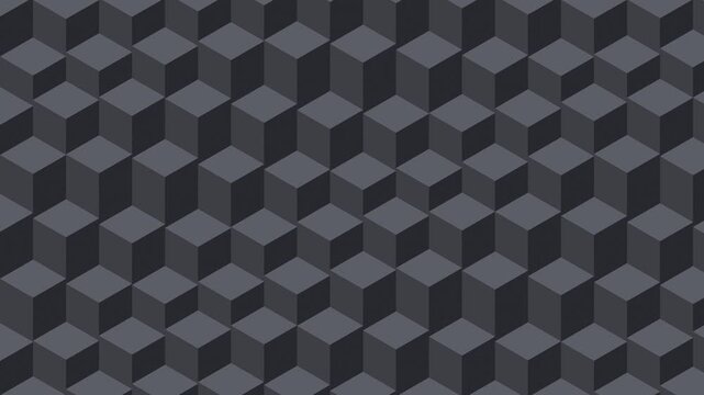 Black isometric cubes rising and falling in waves, geometric seamless loop background