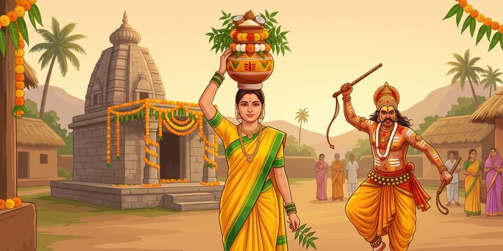 Rural Telangana Bonalu Offering