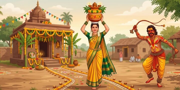 Traditional Village Bonalu Festival Celebration