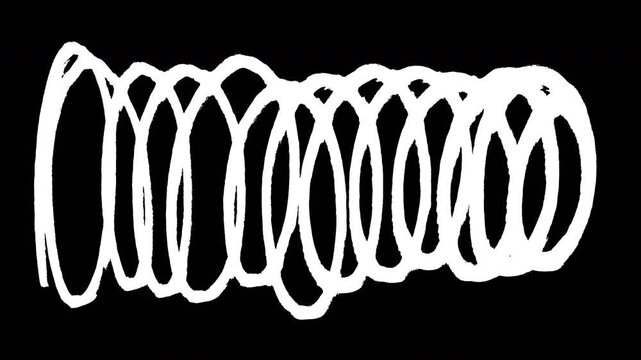 Isolated White Hand Drawn Animated Spiral Coil Spring Doodle Loop Overlay Effect. 4K Video