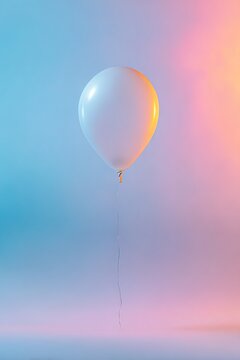 White Balloon Floating in a Dreamy Gradient Sky.