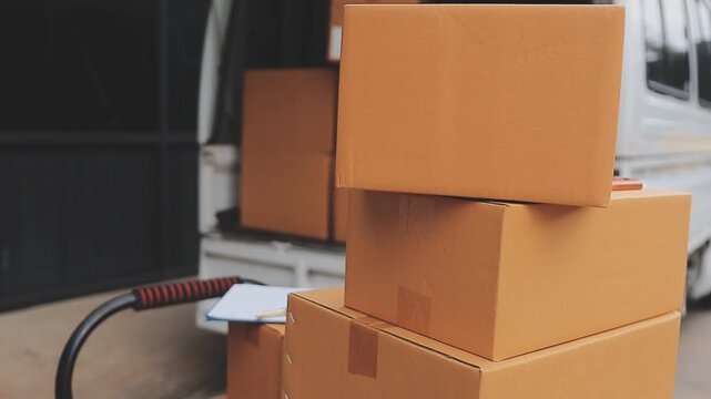 Woman giving parcel to man in delivery office