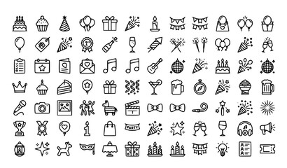Obraz premium Modern Birthday Party and Celebration Outline Icons Editable Vector Set
