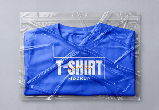 Folded T-Shirt Plastic Packaging Mockup