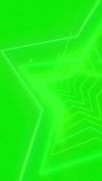 Green neon star tunnel loop background for vertical smartphone screen