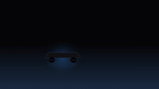 Minimalist skateboard silhouette moving against a dark abstract background