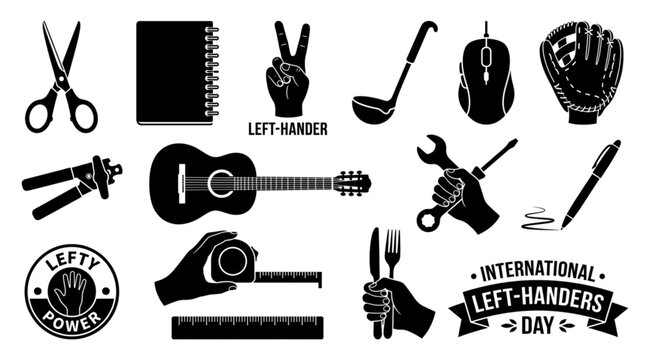 International Left-Handers Day Vector Illustration with Left-Handed Person Writing and Scissors Concept, August 13th Global Celebration