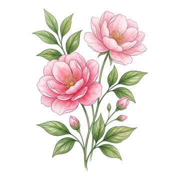 Elegant Pink Peony Botanical Watercolor Art