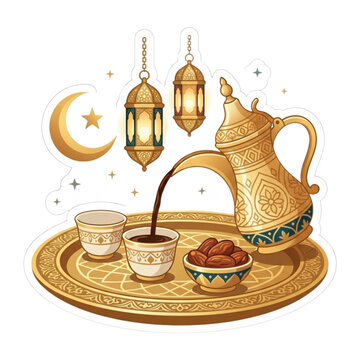 Islamic Ramadan Celebration Coffee and Dates Sticker