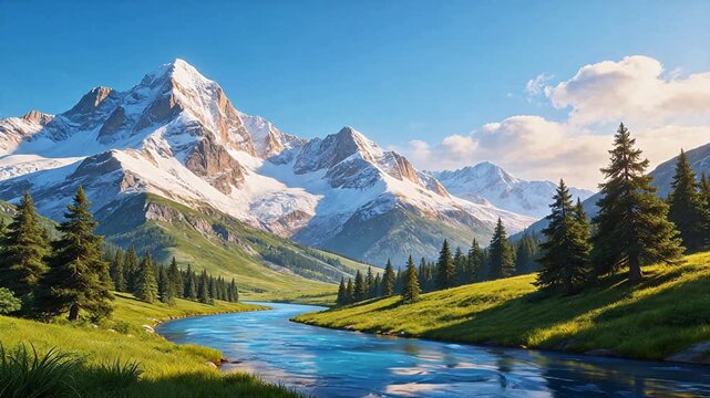 Mountain river and forest landscape