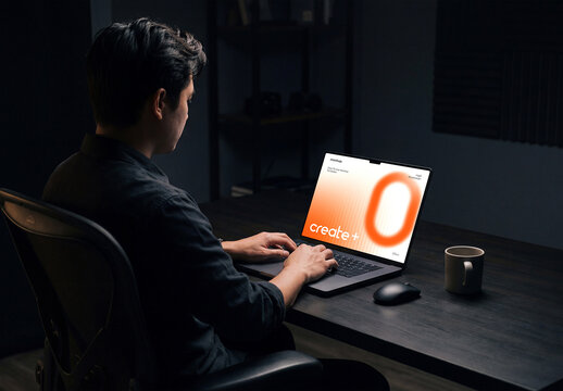 Laptop Screen Mockup with Man