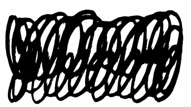 Isolated Black Hand Drawn Messy Tangled Scribble Line Animation Loop Overlay. 4K Video