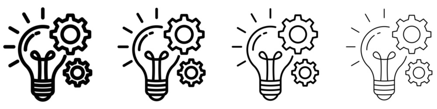 Idea lightbulb and gear line icon for innovation process. Vector illustration.