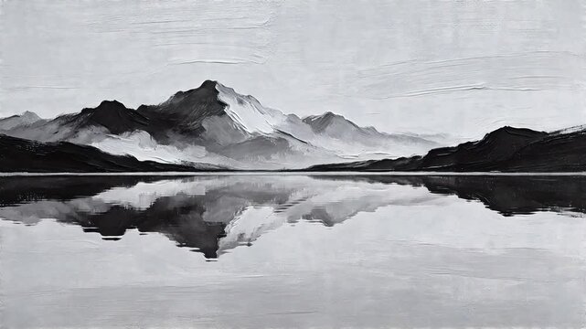 Black and white mountain landscape with reflection
