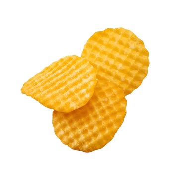 Crunchy golden waffle potato chips stacked together